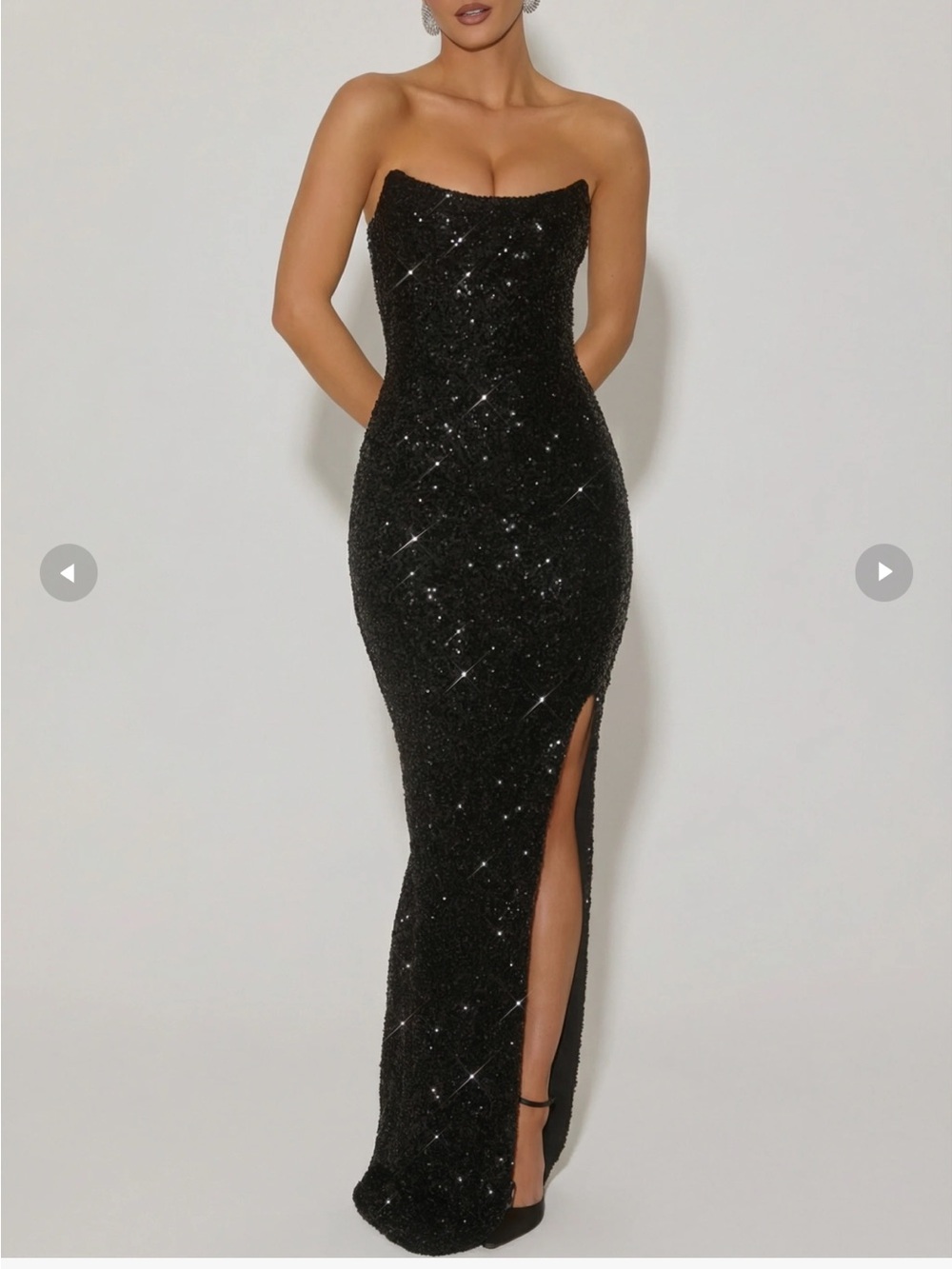 Oh Polly Jasella Black Sequin One-Shoulder Slit Prom Dress LIKE NEW